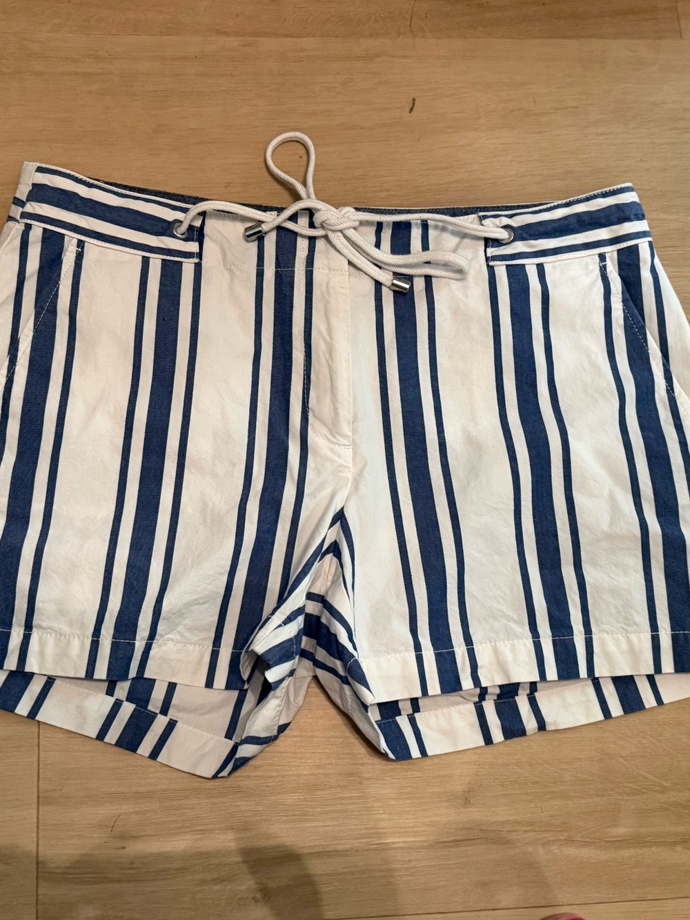 Nautica White & Navy Vertical Stripe Drawstring Shorts